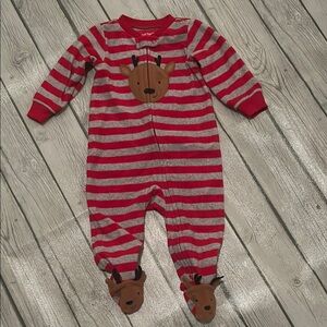 Carter's 9mo Red and Gray Striped Reindeer Sleepe
